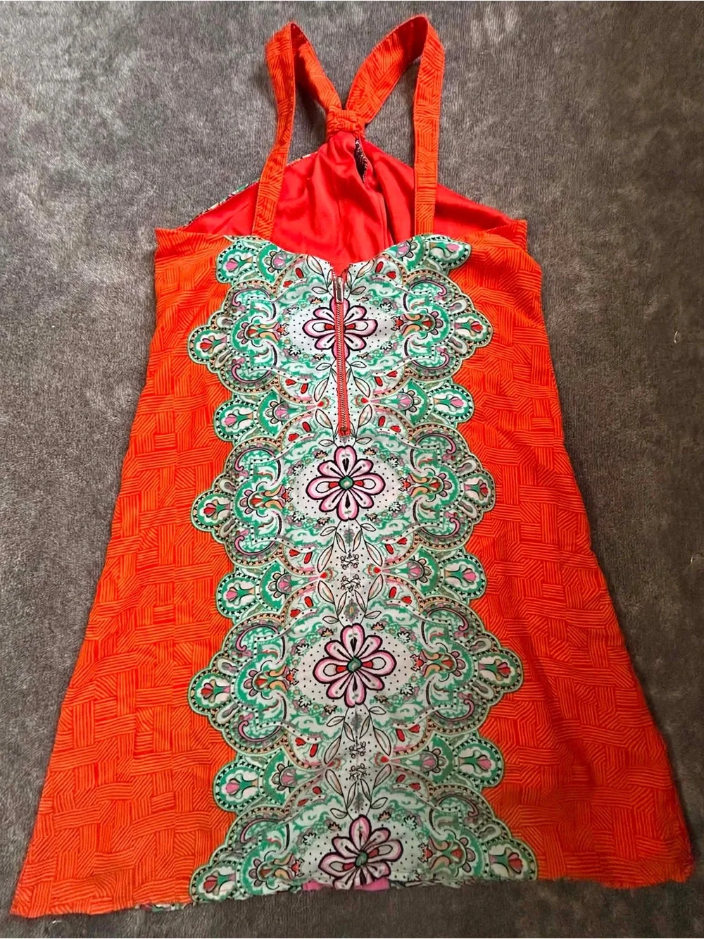 GB Girls Desert Rose Orange Halter Dress Pink & Mint Paisley Panel Boho Sz Large